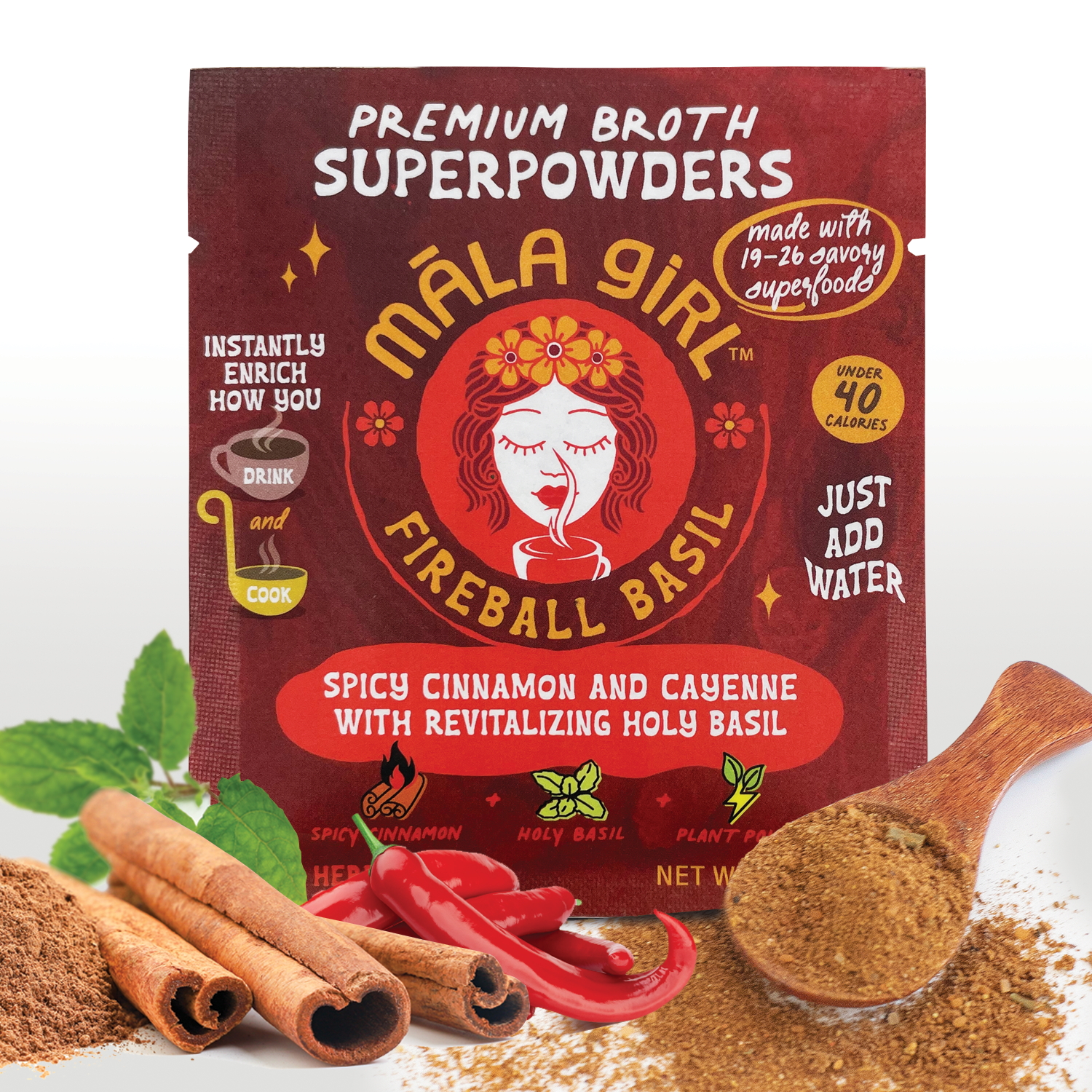 Superfood Instant Broth Powder w/Cinnamon, Ginger, Cayenne+Holy