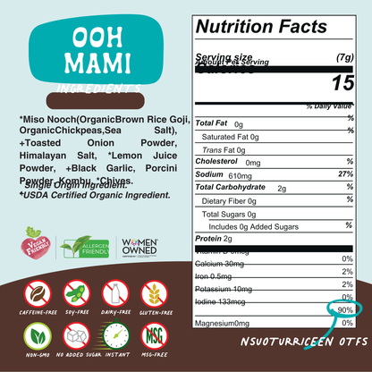Ooh Mami Superfood Broth Powder by Mala Girl Broths, vibrant jar of nourishing broth powder with herbs and superfoods.