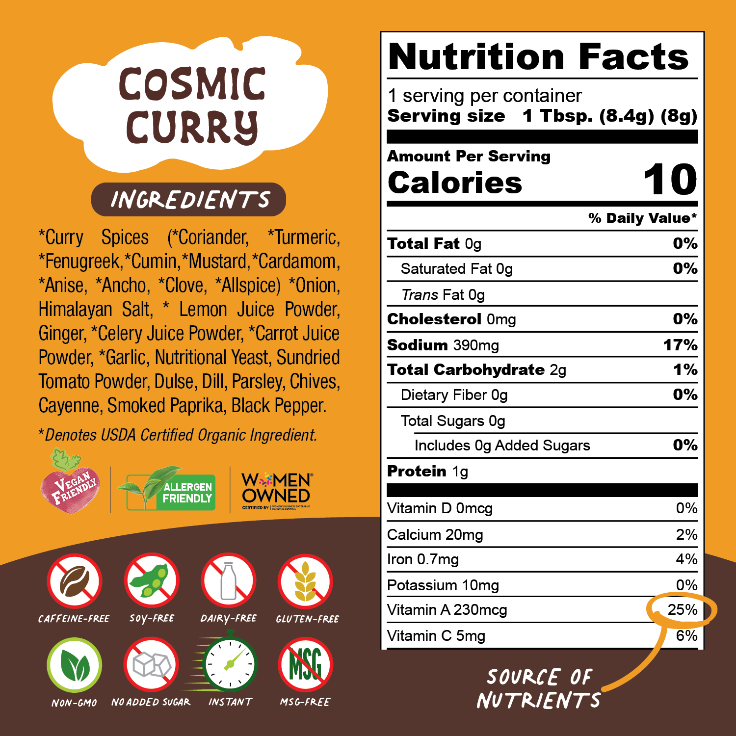 Nutrition facts for Cosmic Curry Superfood Broth Powder