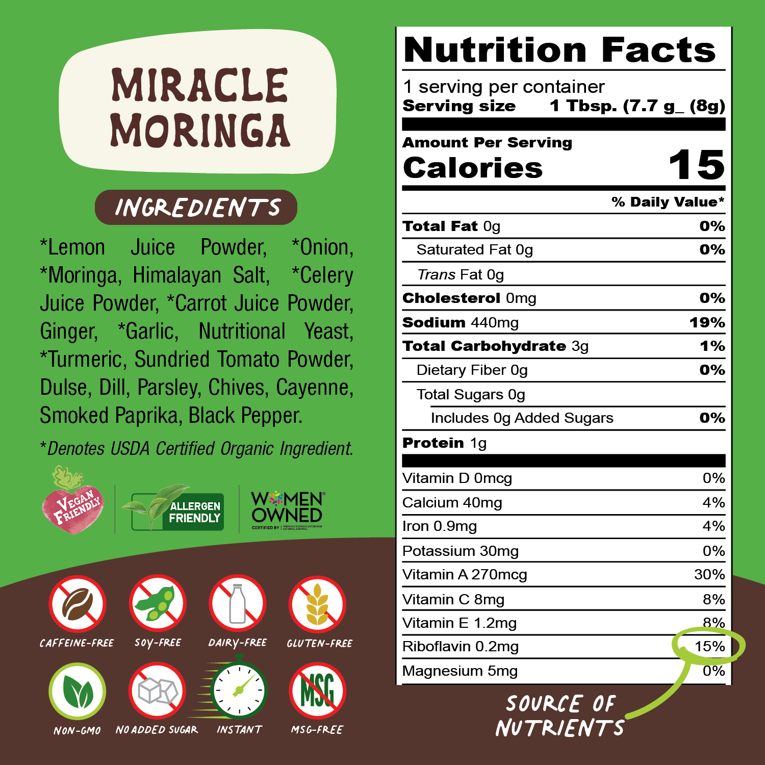 Nutrition facts for Miracle Moringa Superfood Broth Powder